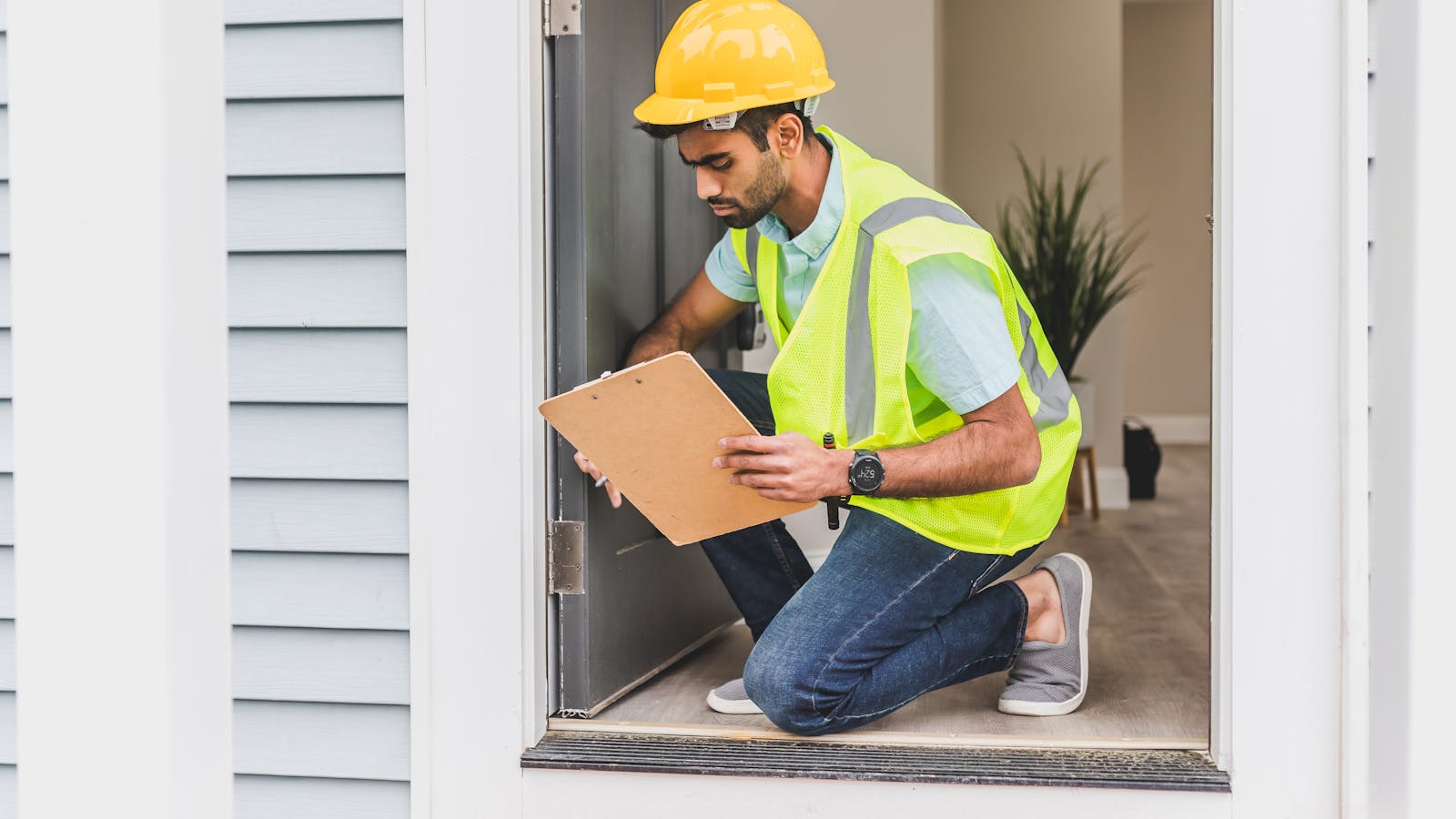 Professional roofing inspector examining a residential roof in Texas